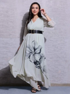 Pink Nine Pista Green Georgette Dress