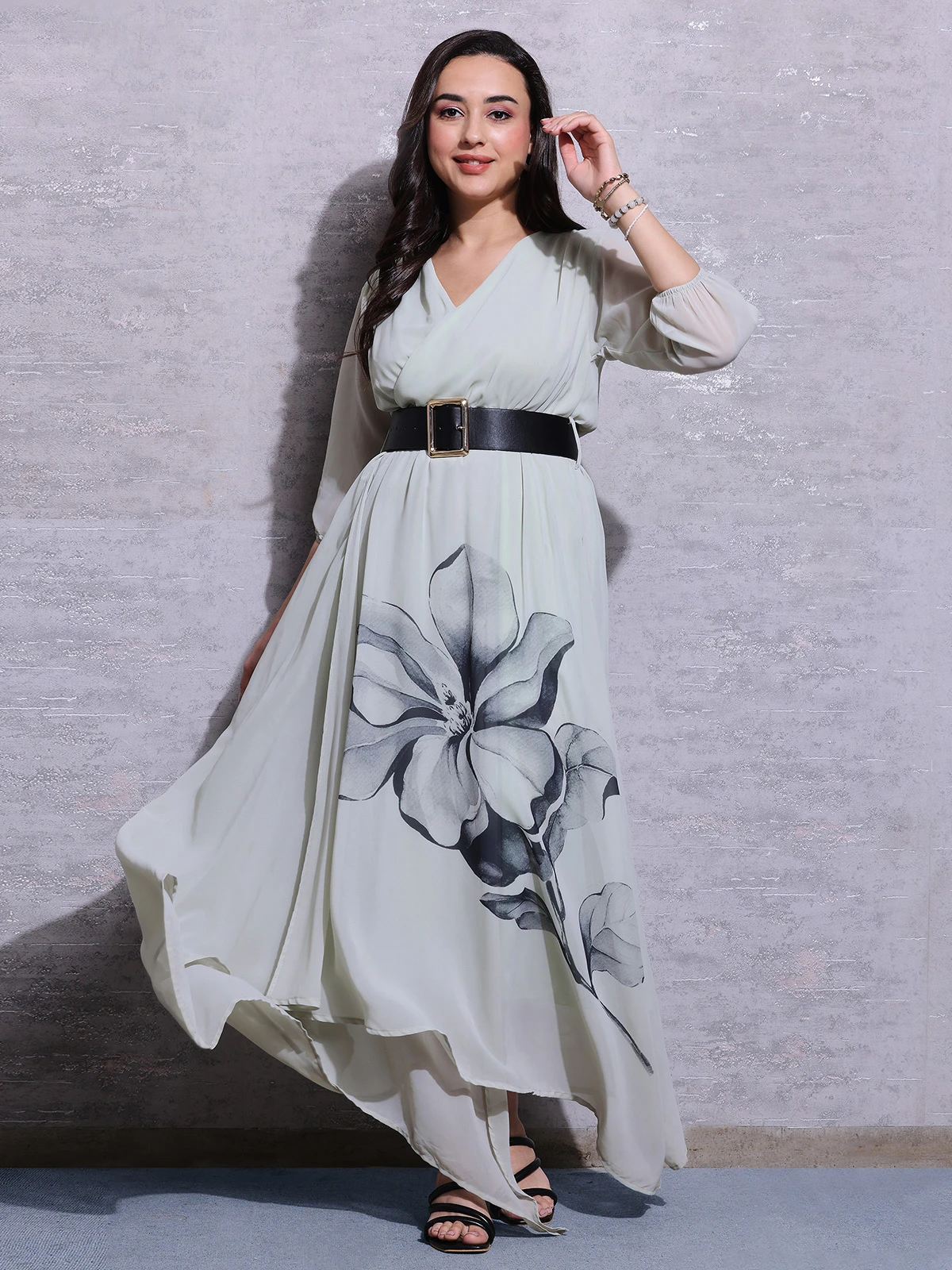 Pink Nine Pista Green Georgette Dress 1 Pink Nine Pista Green Georgette Dress