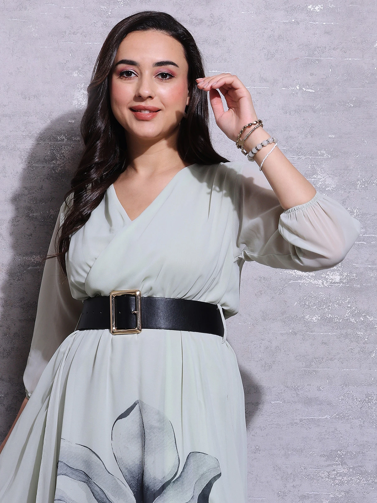 Pink Nine Pista Green Georgette Dress 2 Pink Nine Pista Green Georgette Dress - Image 2