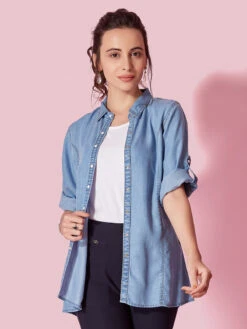 Pink Nine Plain Light Blue Denim Shirt