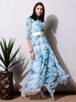 Pink Nine Sea Green Georgette Dress