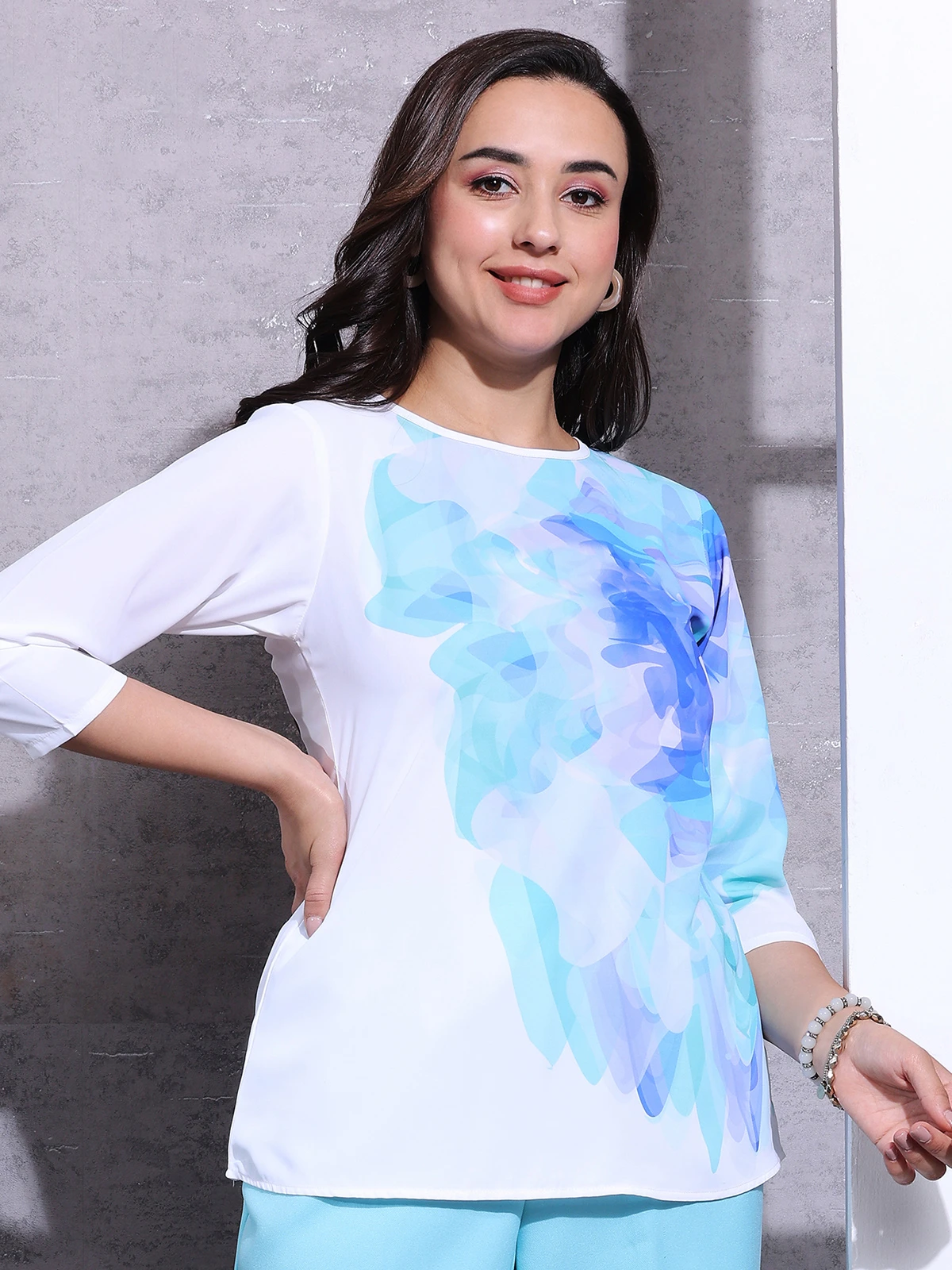 Pink Nine White And Blue Printed Top 2 Pink Nine White And Blue Printed Top - Image 2