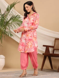 Pink Silk Casual Printed Co Ord Set -Saree Luxe Shop pink silk casual printed co ord set 1690880649as2718582 3
