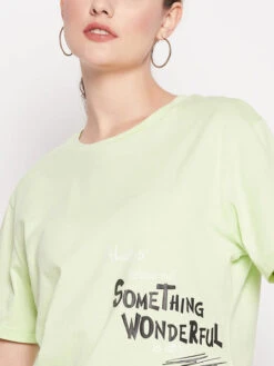 Pista Green Cotton Printed Top