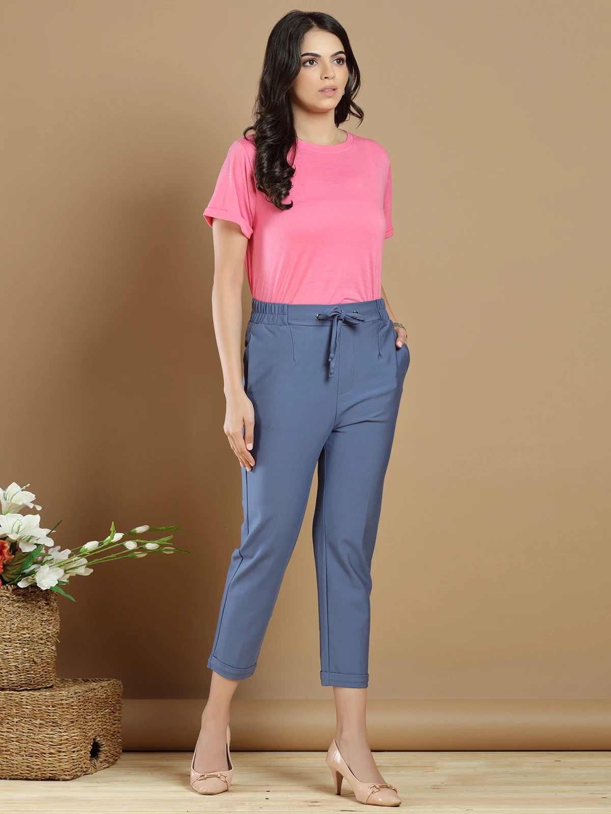 Plain Cotton Casual Wear Aqua Blue Pant 2 Plain Cotton Casual Wear Aqua Blue Pant - Image 2