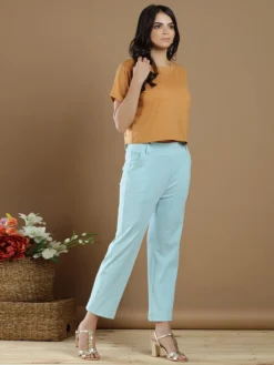 Powder Blue Cotton Casual Look Plain Pant -Saree Luxe Shop powder blue cotton casual look plain pant 165483699523103 powder blue 2