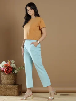 Powder Blue Cotton Casual Look Plain Pant -Saree Luxe Shop powder blue cotton casual look plain pant 165483699623103 powder blue 3