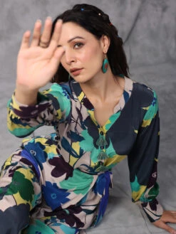 Printed Beige Co Ord Festive Set