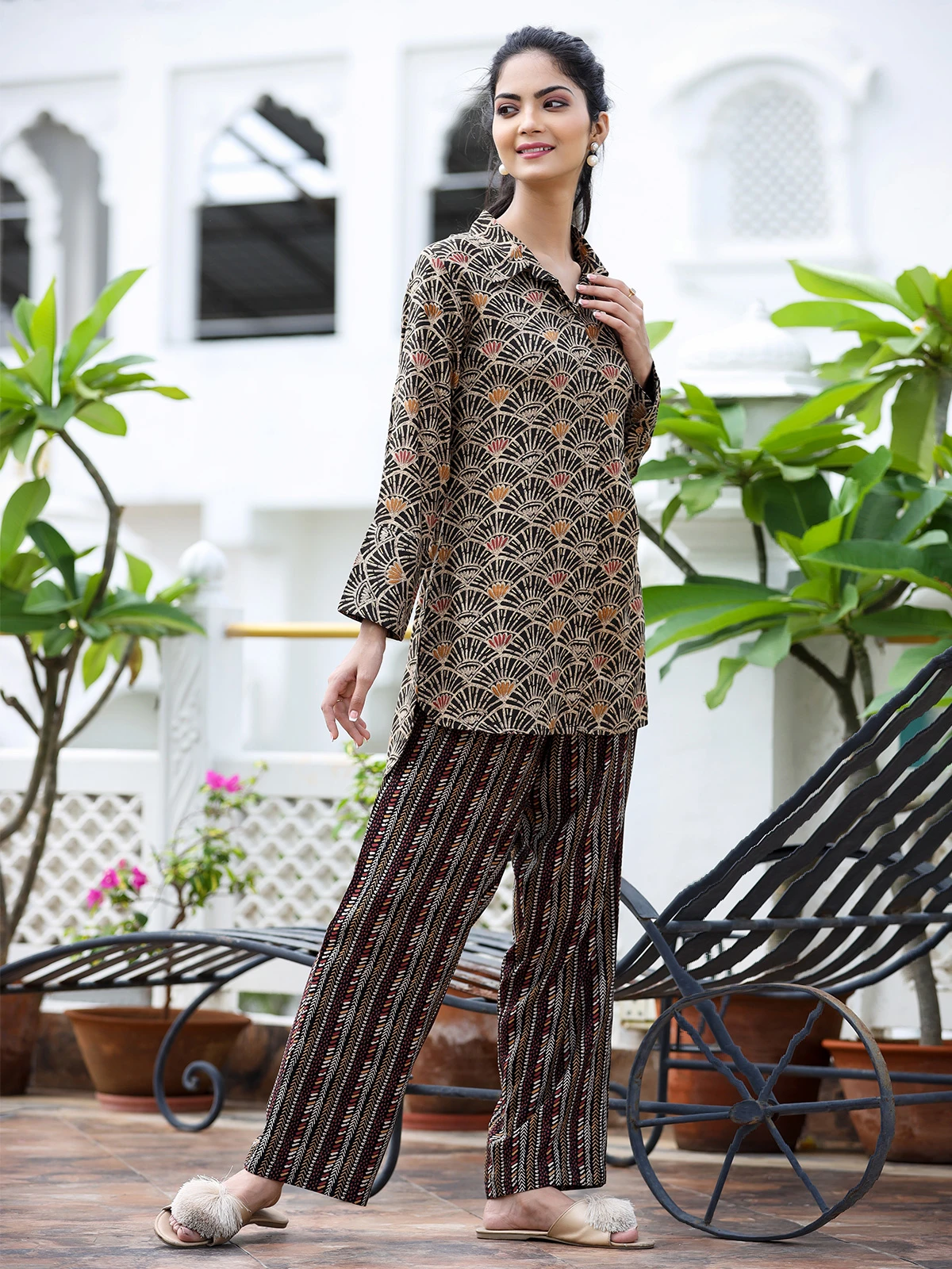 Printed Black Rayon Cotton Co Ord Set For Casual 1 Printed Black Rayon Cotton Co Ord Set For Casual