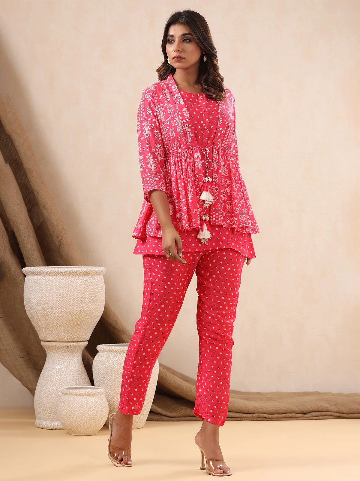 Printed Magenta Crepe Co Ord Set For Casual 1 Printed Magenta Crepe Co Ord Set For Casual