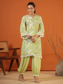 Printed Sage Green Silk Co Ord Set -Saree Luxe Shop printed sage green silk co ord set 1695979908as2797041 3