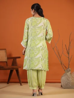 Printed Sage Green Silk Co Ord Set