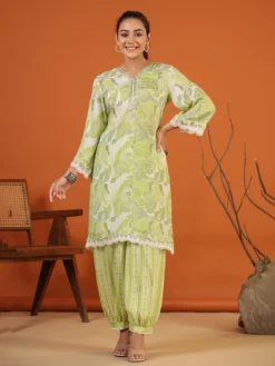 Printed Sage Green Silk Co Ord Set -Saree Luxe Shop printed sage green silk co ord set 1695979909as2797041 1