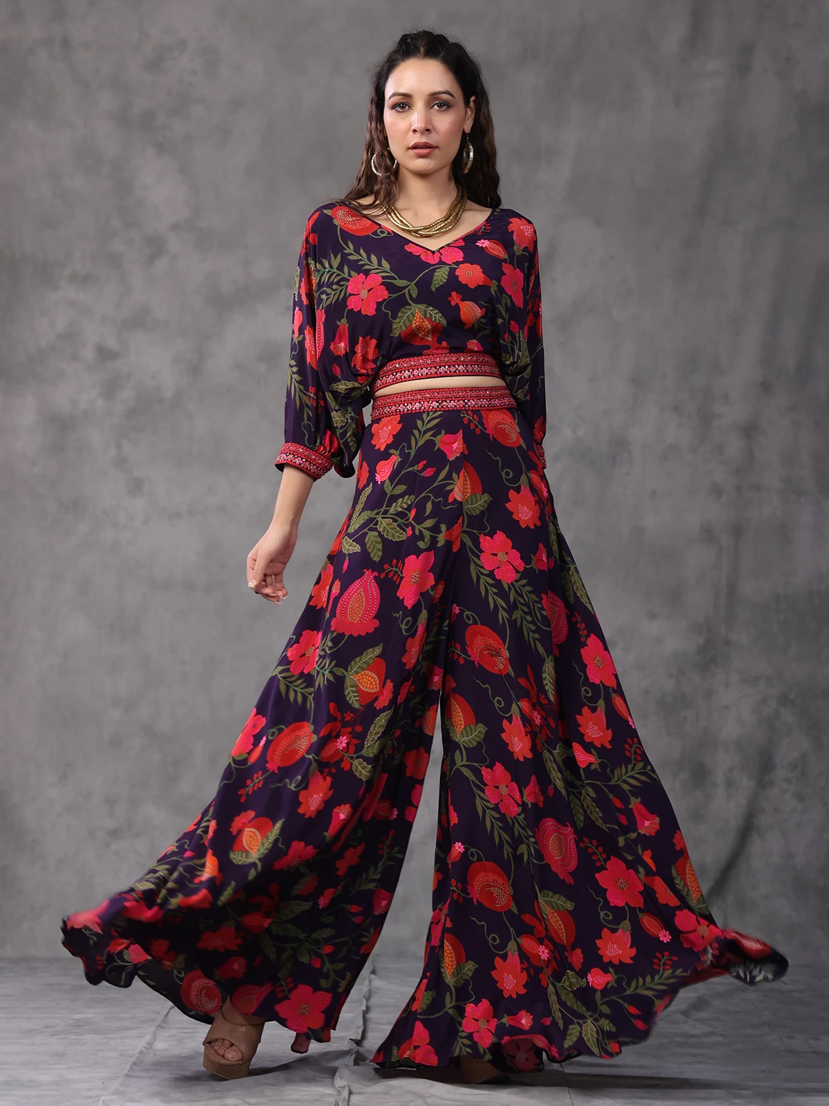 Purple Floral Printed Co Ord Set 1 Purple Floral Printed Co Ord Set