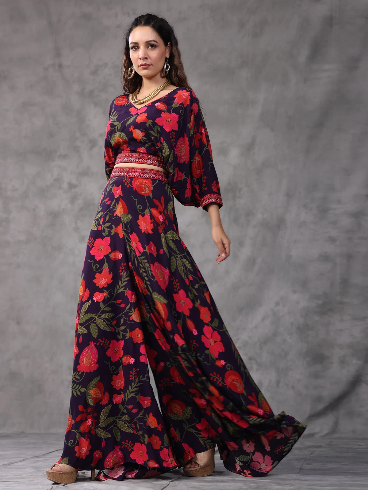 Purple Floral Printed Co Ord Set 2 Purple Floral Printed Co Ord Set - Image 2