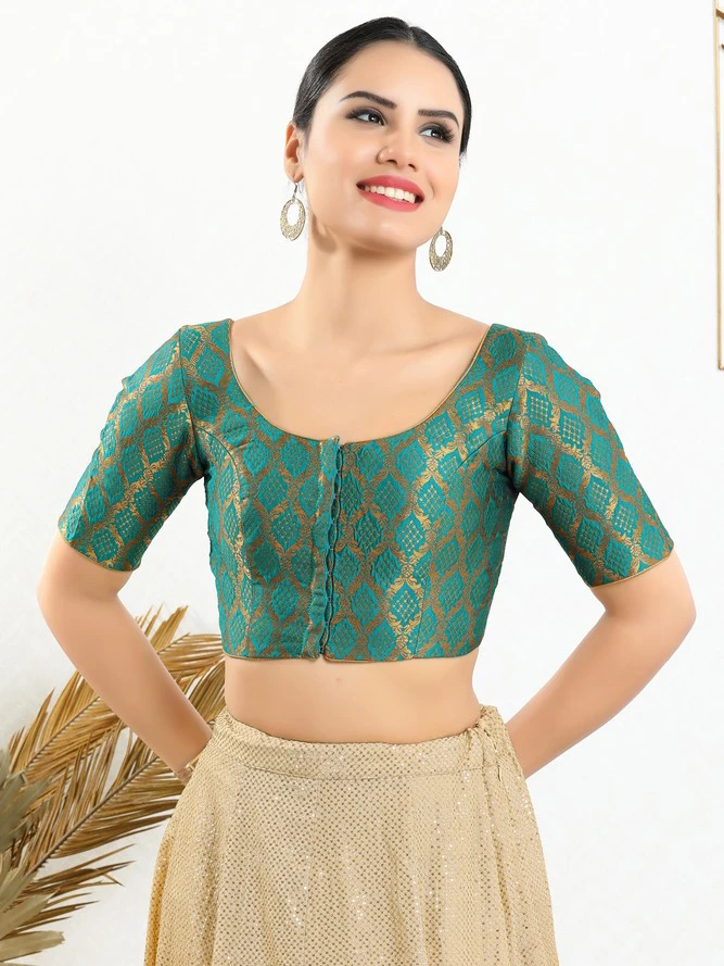 Rama Green Jacquard Ready Made Blouse 1 Rama Green Jacquard Ready Made Blouse