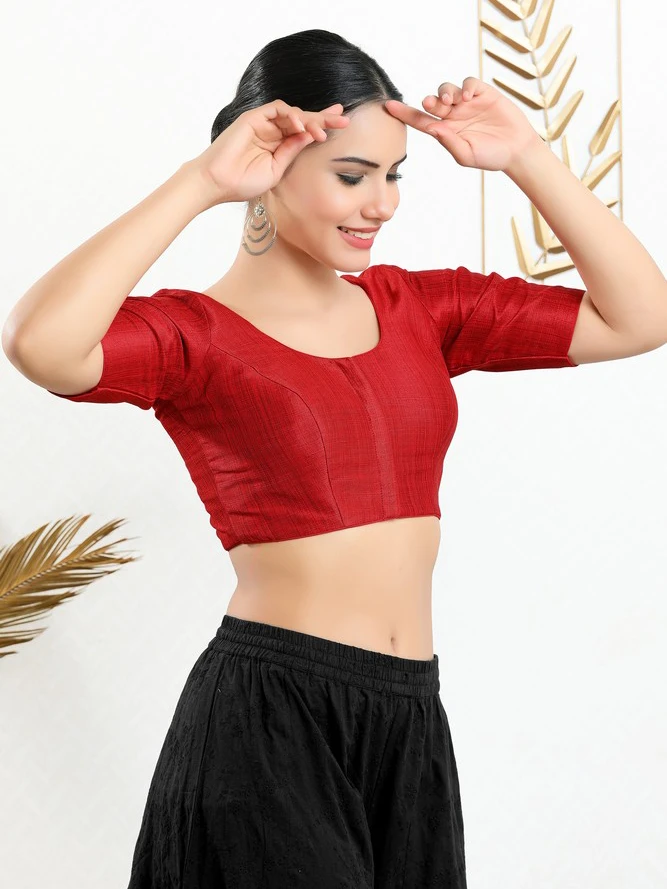 Red Art Silk Ready Made Blouse 1 Red Art Silk Ready Made Blouse