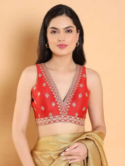 Red Silk Embroidery Blouse