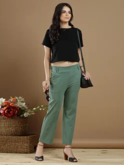 Sage Green Plain Pant In Cotton For Casual Look -Saree Luxe Shop sage green plain pant in cotton for casual look 165483668323103 p green 3
