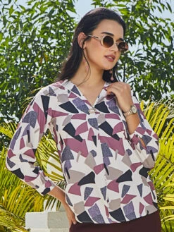 Satin White And Pink Printed Top