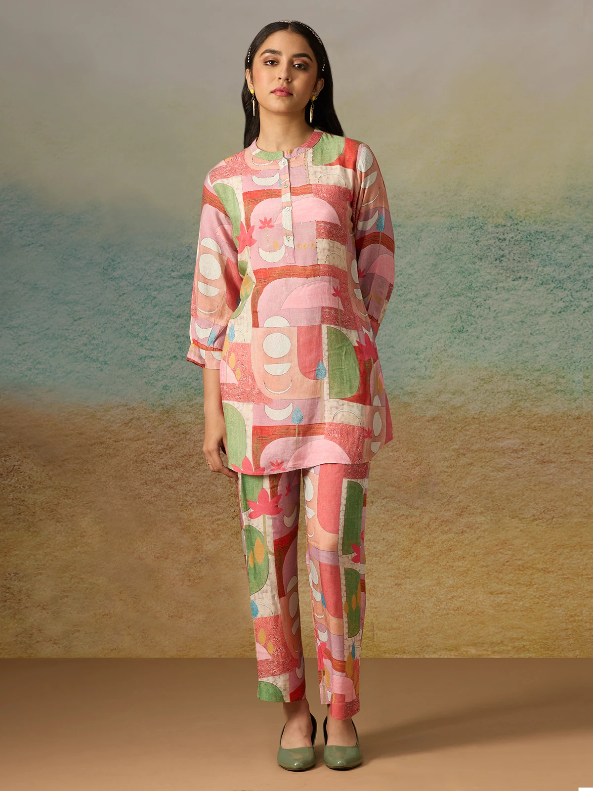 Silk Pink Printed Tunic Top 2 Silk Pink Printed Tunic Top - Image 2