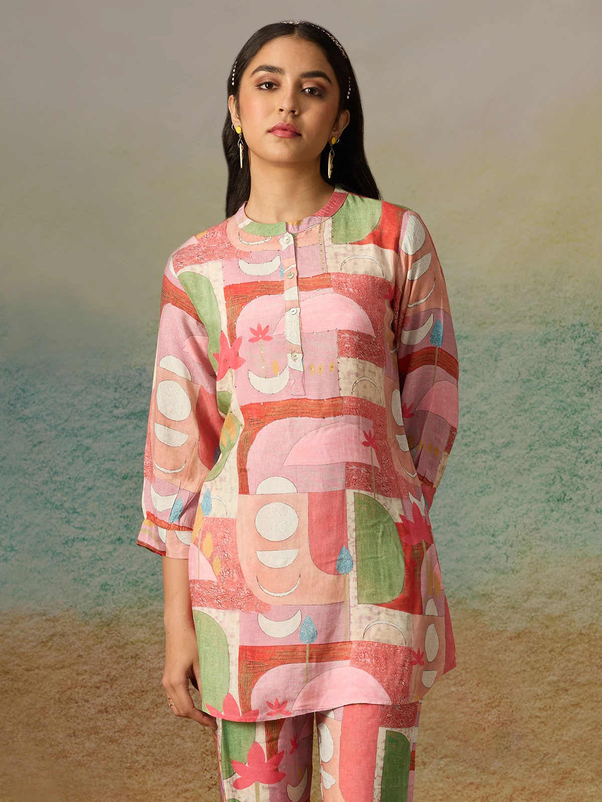 Silk Pink Printed Tunic Top 1 Silk Pink Printed Tunic Top