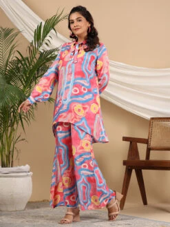 Silk Printed Co Ord Set In Pink -Saree Luxe Shop silk printed co ord set in pink 1691044754as2718599 2