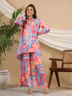 Silk Printed Co Ord Set In Pink -Saree Luxe Shop silk printed co ord set in pink 1691044754as2718599 4