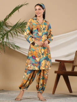 Silk Yellow Printed Casual Co Ord Set