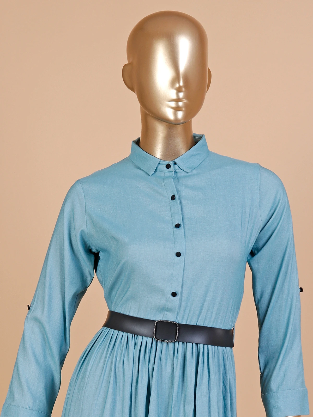 Sky Blue Color Plain Dress In Cotton 3 Sky Blue Color Plain Dress In Cotton - Image 3