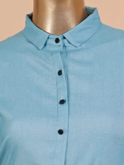 Sky Blue Color Plain Dress In Cotton