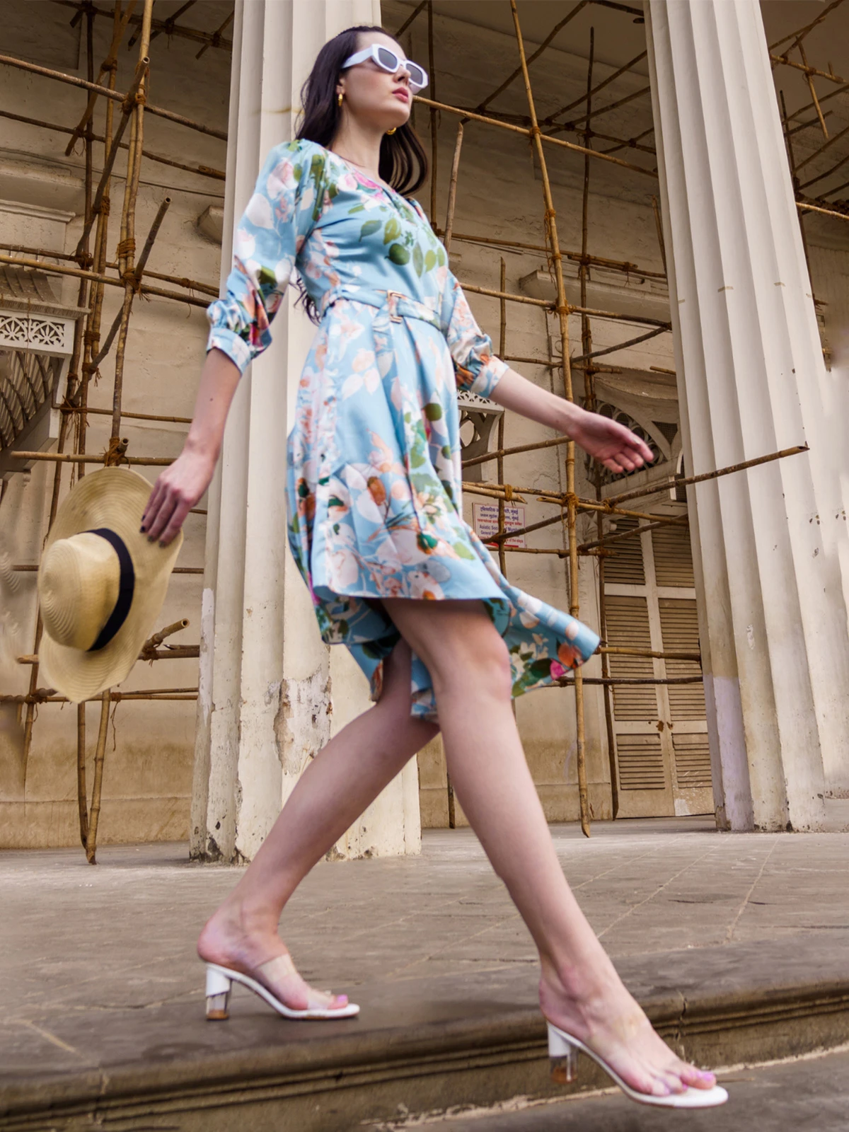 Sky Blue Polyester Printed Dress 2 Sky Blue Polyester Printed Dress - Image 2