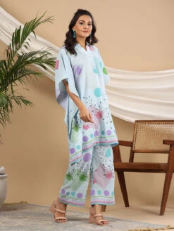 Sky Blue Printed Co Ord Set In Silk -Saree Luxe Shop sky blue printed co ord set in silk 1691043358as2718578 3