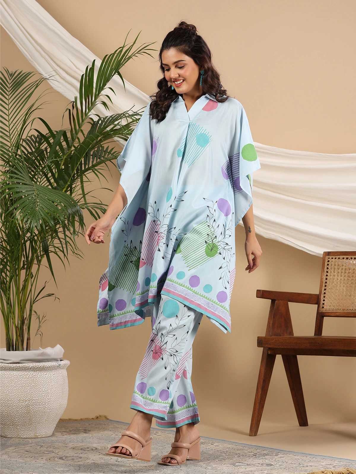 Sky Blue Printed Co Ord Set In Silk - Image 5