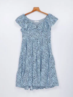 Sky Blue Printed Polyester Mini Dress