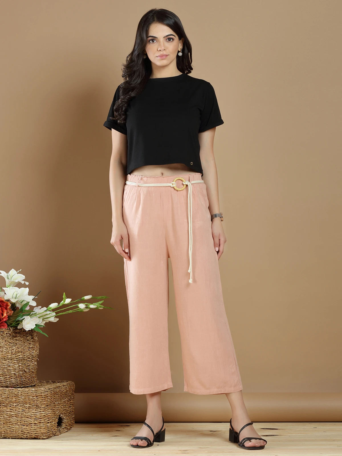 Stunning Peach Hued Linen Palazzo Pant 3 Stunning Peach Hued Linen Palazzo Pant - Image 3