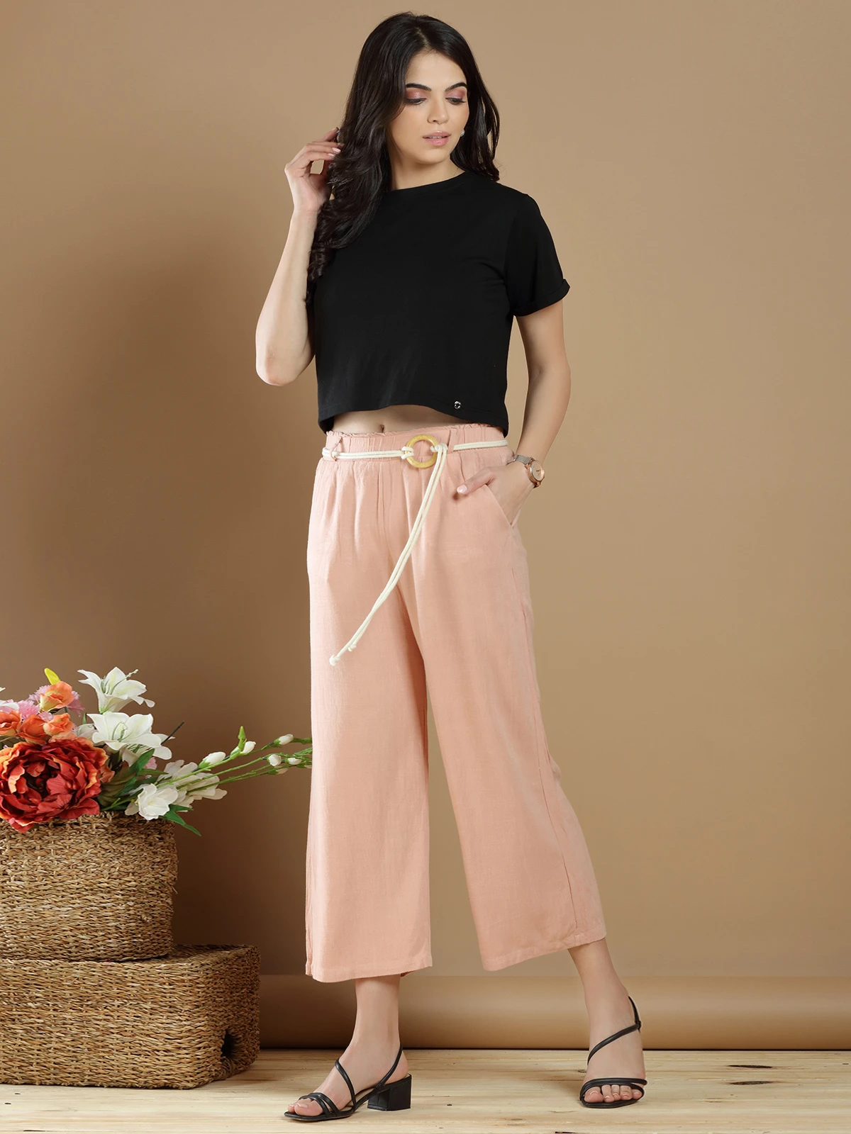 Stunning Peach Hued Linen Palazzo Pant 4 Stunning Peach Hued Linen Palazzo Pant - Image 4
