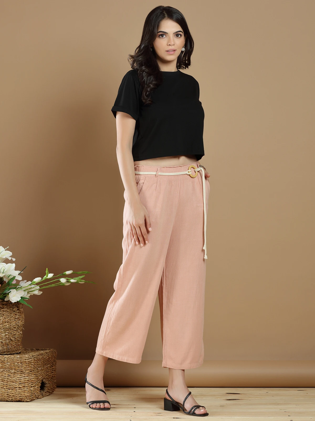 Stunning Peach Hued Linen Palazzo Pant 5 Stunning Peach Hued Linen Palazzo Pant - Image 5
