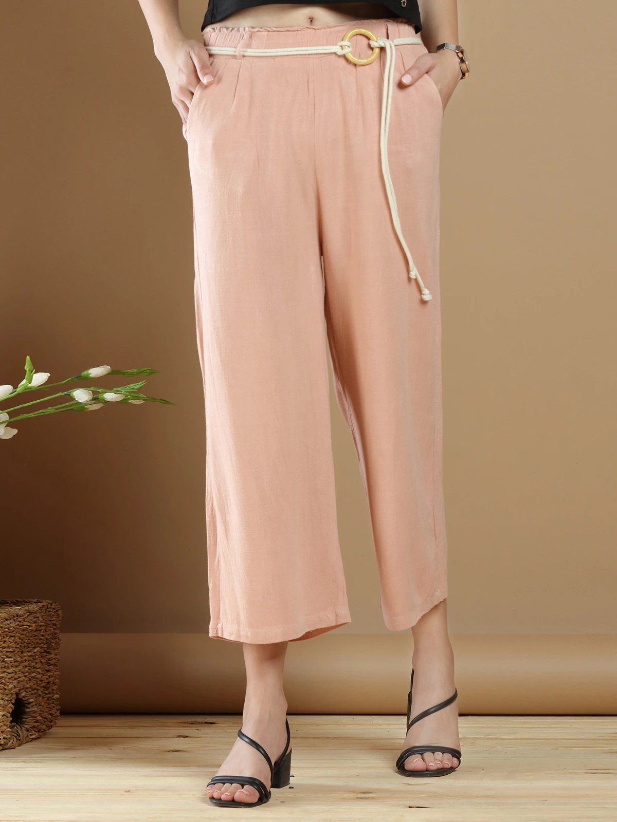 Stunning Peach Hued Linen Palazzo Pant 1 Stunning Peach Hued Linen Palazzo Pant