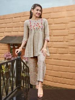 Stylish Cotton Beige Co Ord Set
