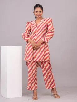 Stylish Orange And Pink Stripe Co Ord Set -Saree Luxe Shop stylish orange and pink stripe co ord set 1696247723as2799944 1