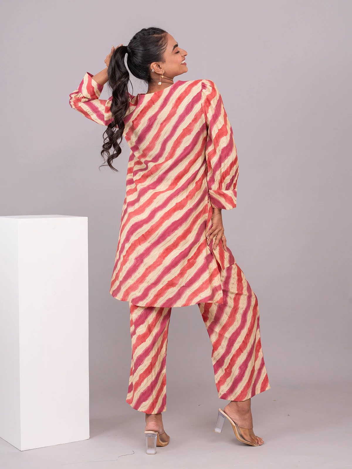 Stylish Orange And Pink Stripe Co Ord Set - Image 4
