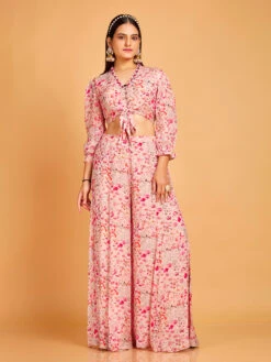 Stylish Pink Georgette Co Ord Set