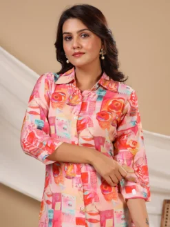 Stylish Pink Printed Silk Co Ord Set -Saree Luxe Shop stylish pink printed silk co ord set 1690882595as2718623 4