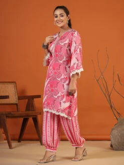 Stylish Pink Silk Printed Co Ord Set