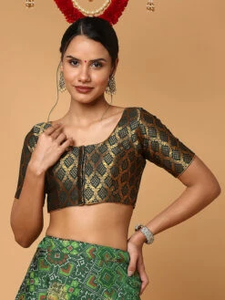 Teal Green Silk Zari Woven Blouse