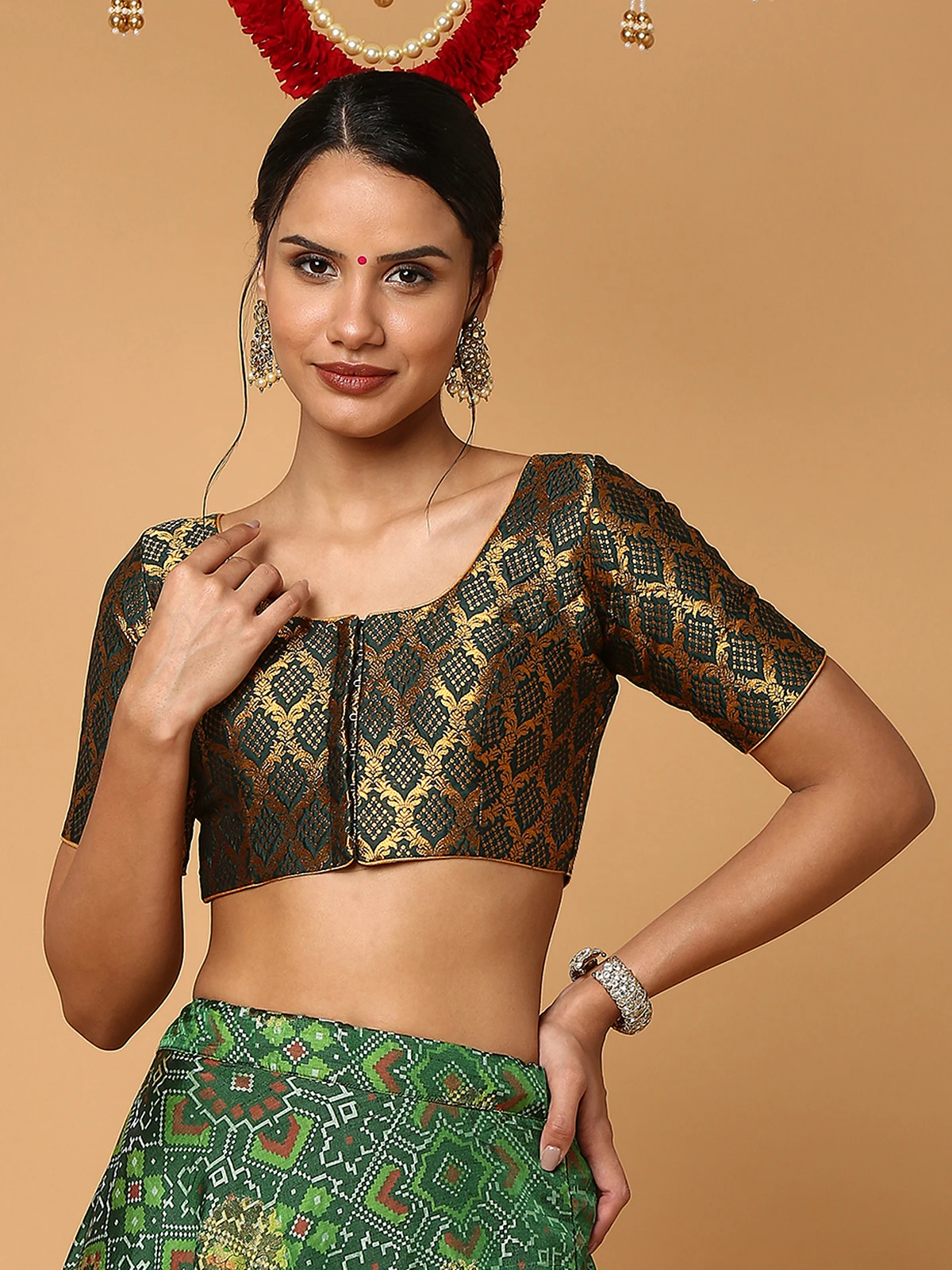 Teal Green Silk Zari Woven Blouse