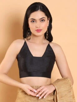 Trendy Black Plain Silk Blouse