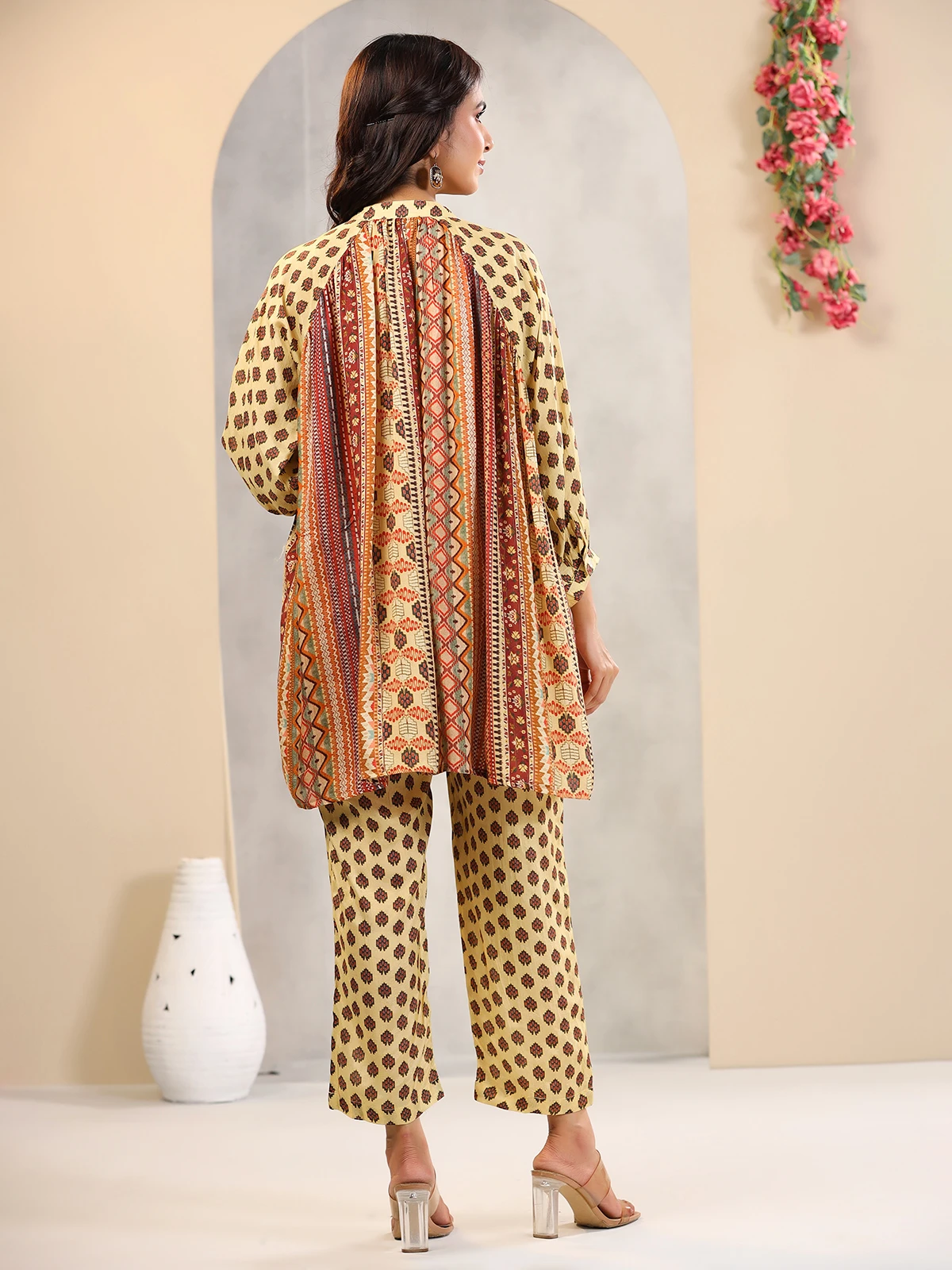 Trendy Silk Printed Co Ord Set In Yellow 3 Trendy Silk Printed Co Ord Set In Yellow - Image 3