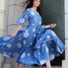 W Blue Cotton Polka Printed Dress